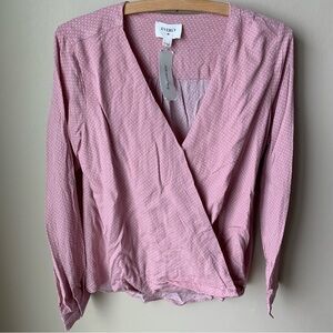 New With Tags Everly blush pink white polka dot V neck wrap blouse